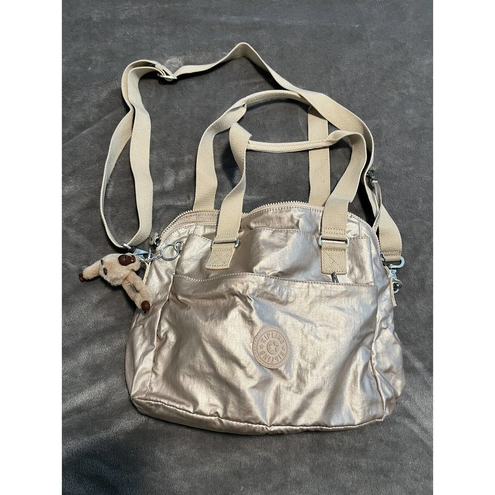 Kipling Felicity gold metallic shoulder bag purse with crossbody strap EUC